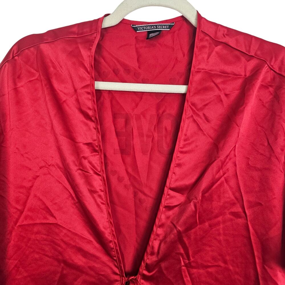 Victoria's Secret Robe Satin Robe Women OS Red Short Sleeve Robe Ruffle Trim - Picture 2 of 8